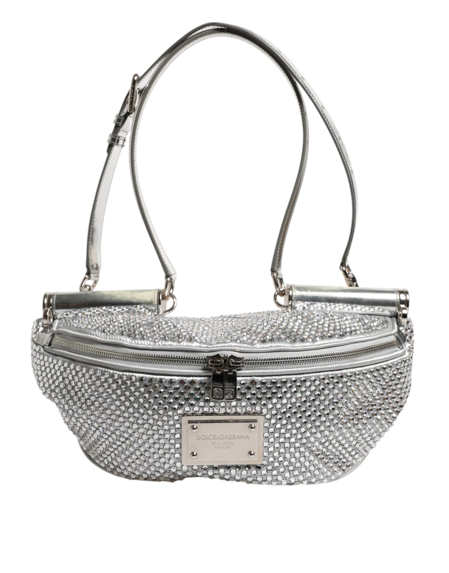 Dolce & Gabbana Silver Crystal-Embellished Belt Strap Bag