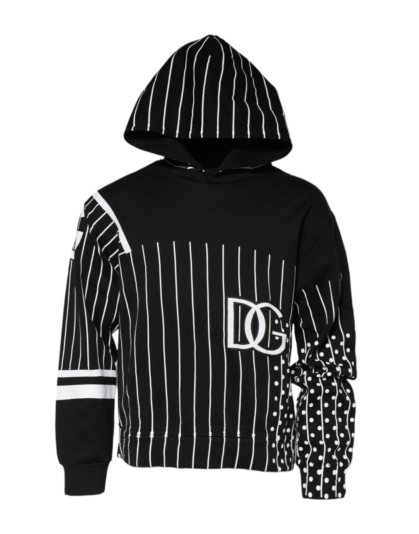 Dolce & Gabbana Black Stripes Hooded Men Sweatshirt Sweater