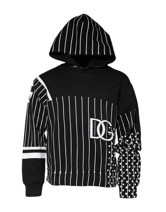 Dolce & Gabbana Black Stripes Hooded Men Sweatshirt Sweater