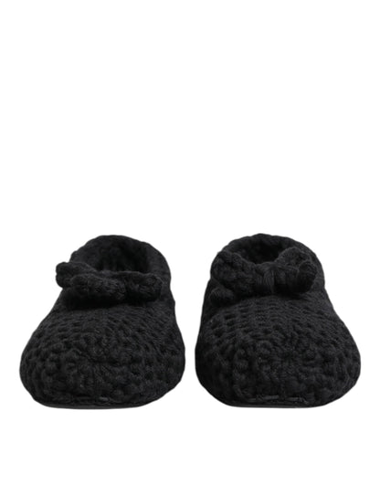 Dolce & Gabbana Black Wool Knit Slip On Ballerina Flats Shoes