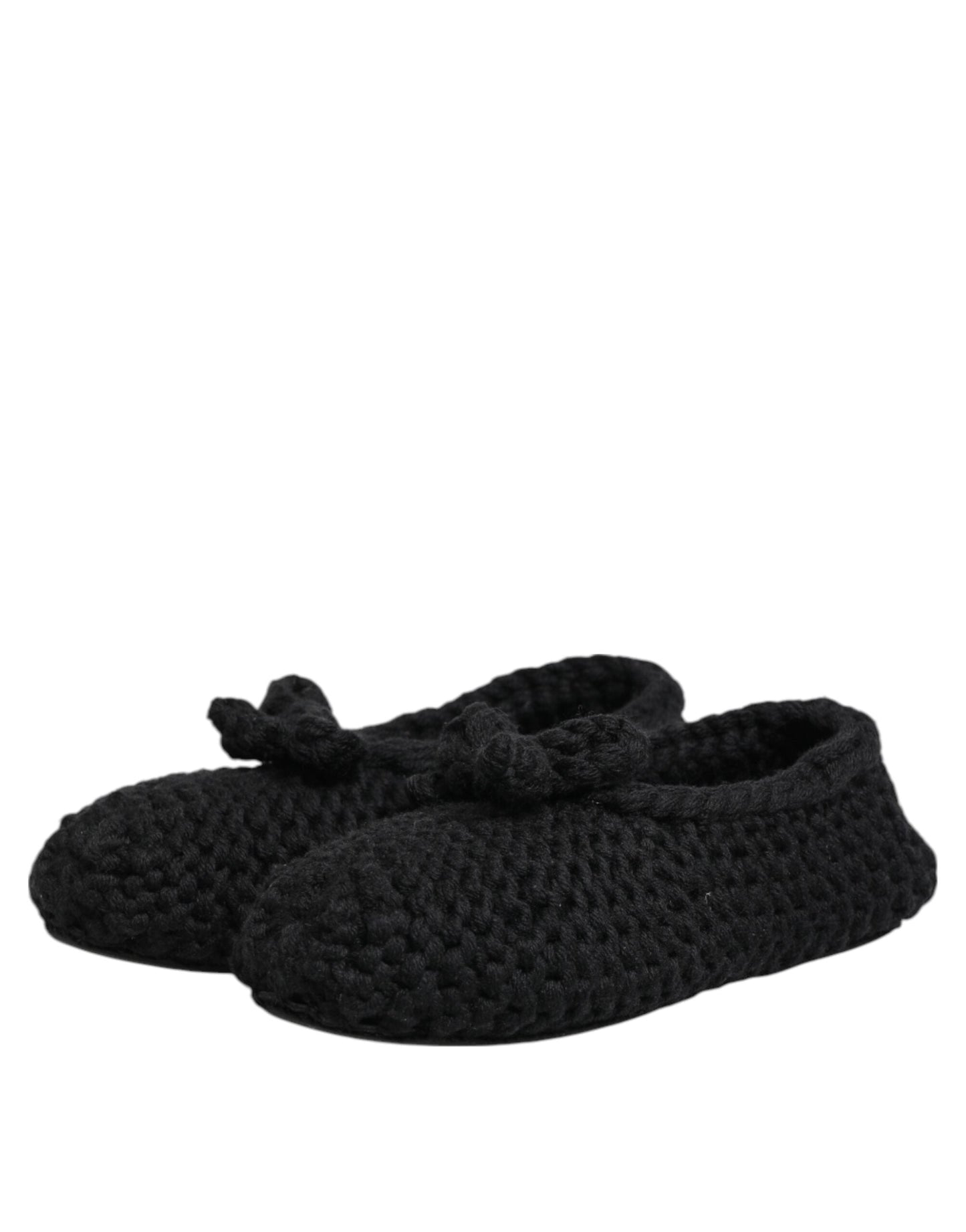 Dolce & Gabbana Black Wool Knit Slip On Ballerina Flats Shoes