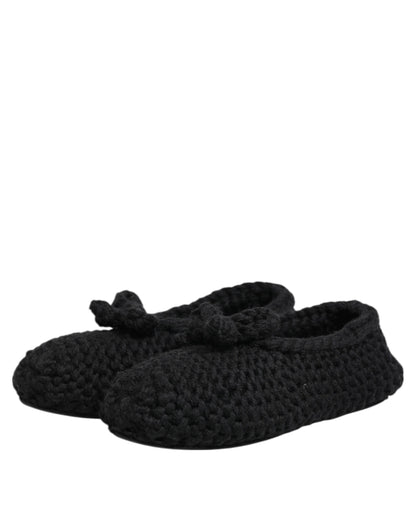 Dolce & Gabbana Black Wool Knit Slip On Ballerina Flats Shoes