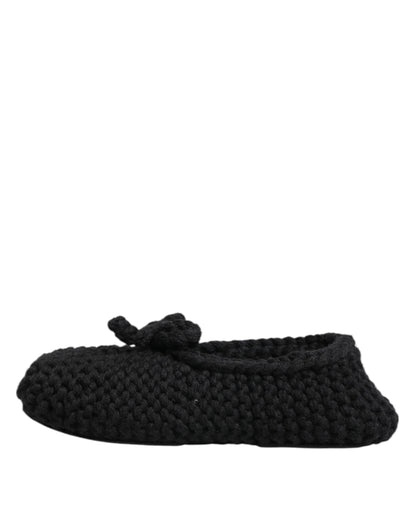 Dolce & Gabbana Black Wool Knit Slip On Ballerina Flats Shoes
