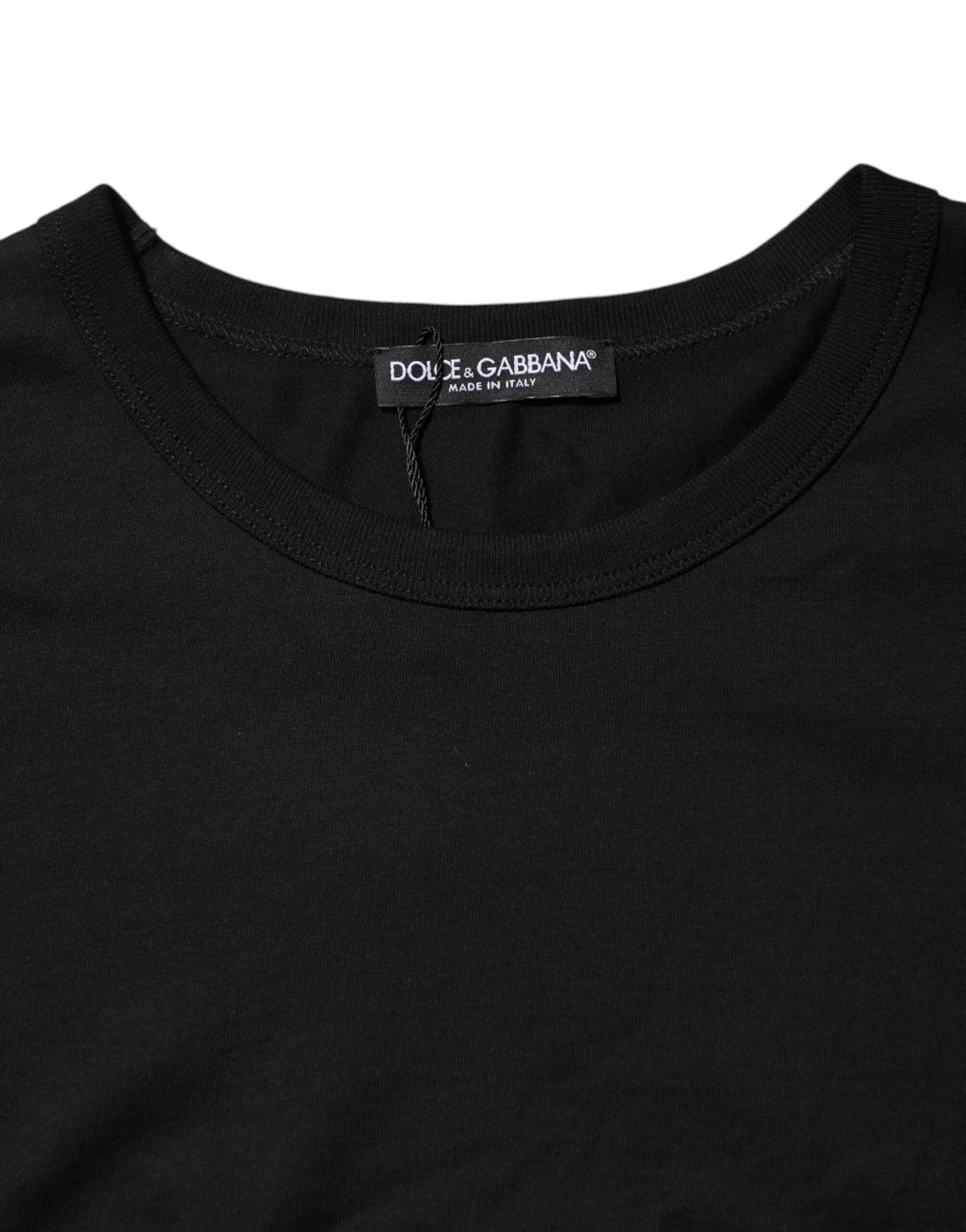 Dolce & Gabbana Black Logo Patch Cotton Crew Neck T-shirt