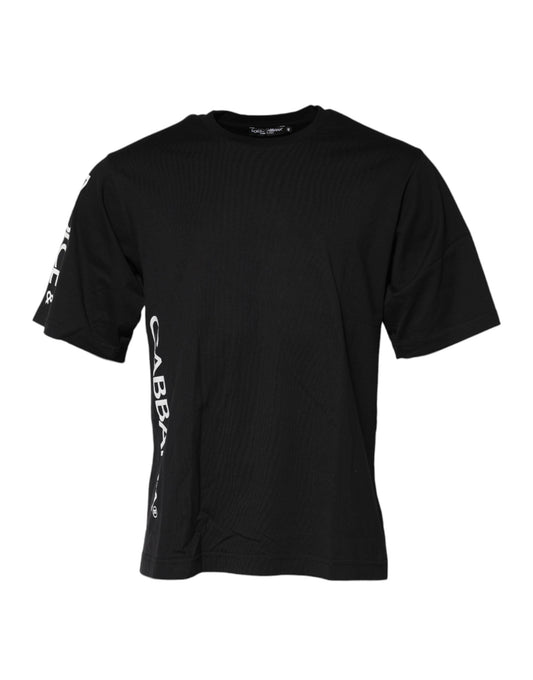 Dolce & Gabbana Black Logo Print Cotton Men Crew Neck T-shirt