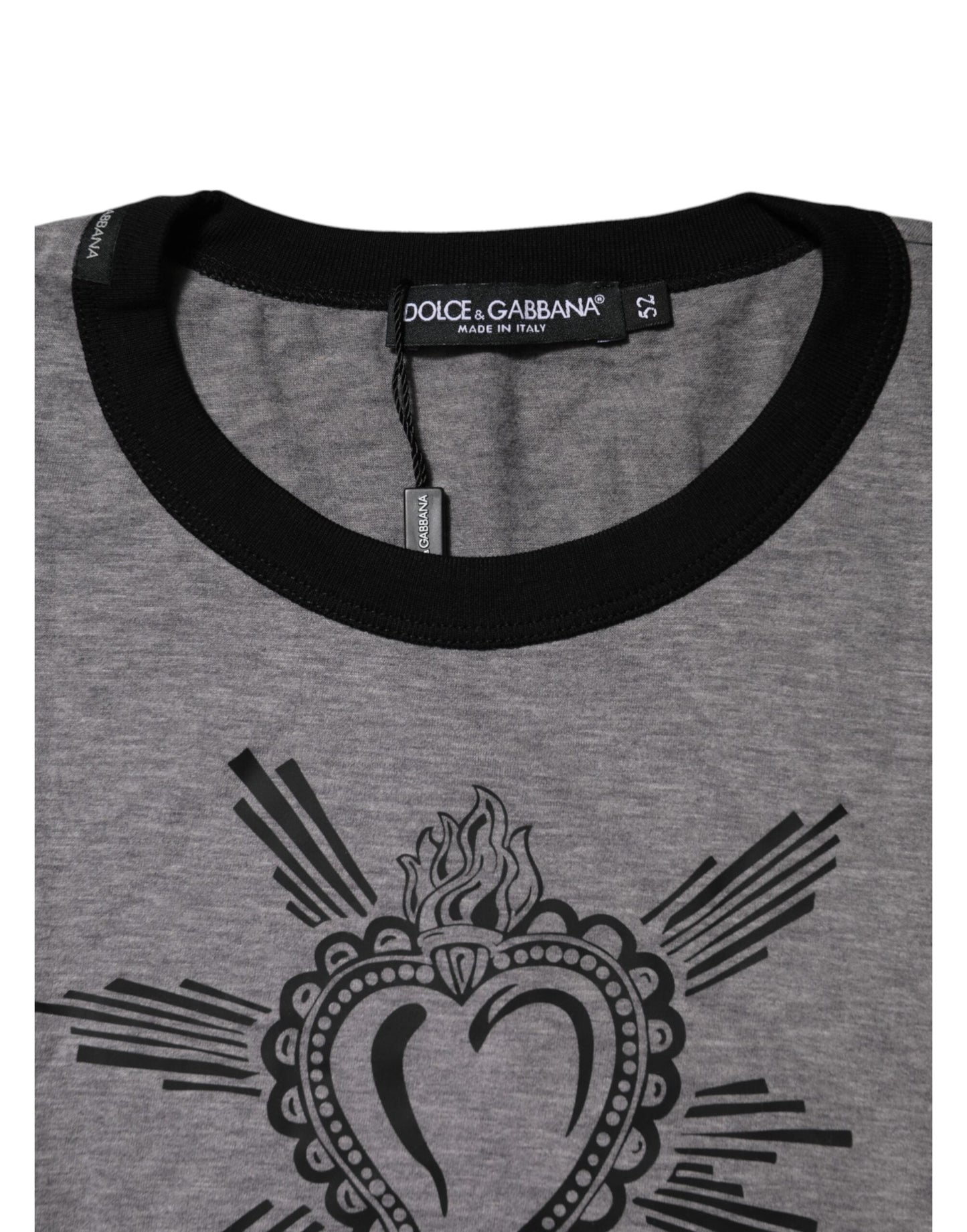 Dolce & Gabbana Gray Sacred Heart Cotton Crew Neck T-shirt