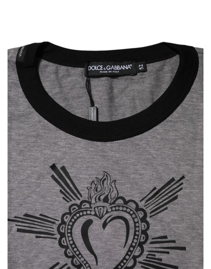 Dolce & Gabbana Gray Sacred Heart Cotton Crew Neck T-shirt