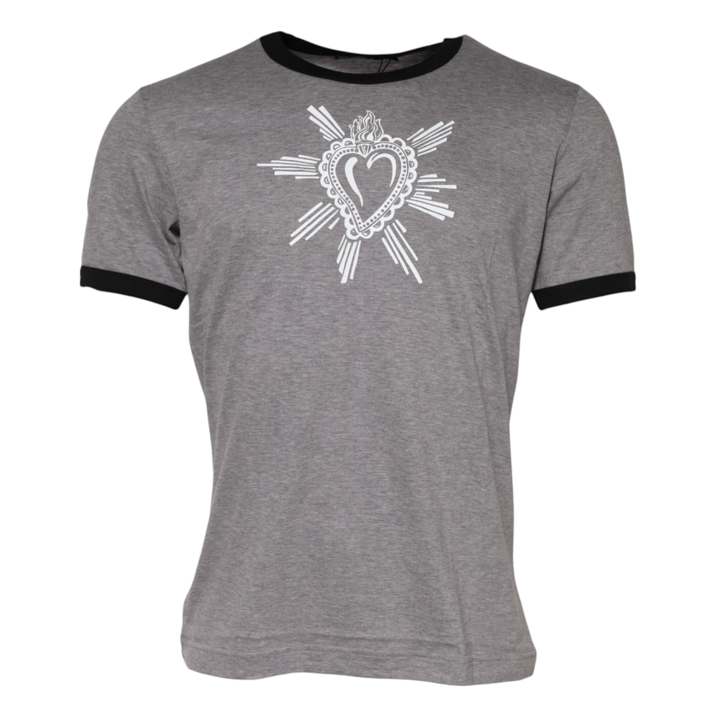 Dolce & Gabbana Gray Sacred Heart Cotton Crew Neck T-shirt