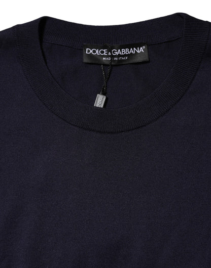 Dolce & Gabbana Dark Blue Silk Crew Neck Short Sleeves T-shirt