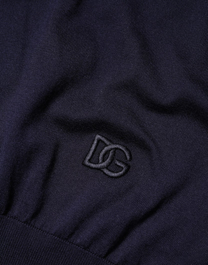 Dolce & Gabbana Dark Blue Silk Crew Neck Short Sleeves T-shirt