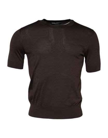 Dolce & Gabbana Brown Silk Crew Neck Short Sleeves T-shirt