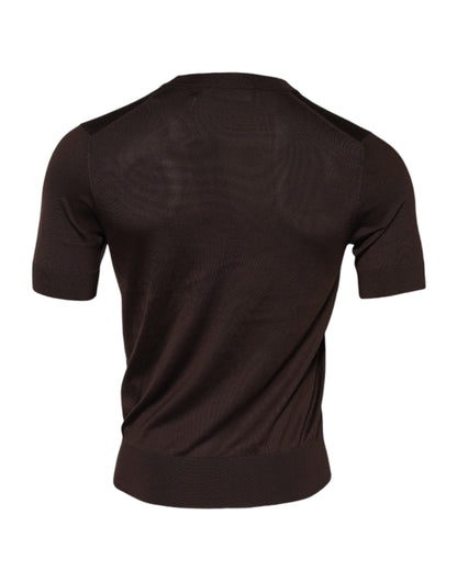 Dolce & Gabbana Brown Silk Crew Neck Short Sleeves T-shirt