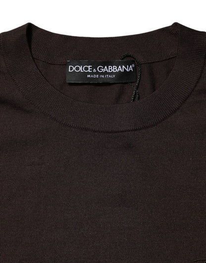 Dolce & Gabbana Brown Silk Crew Neck Short Sleeves T-shirt