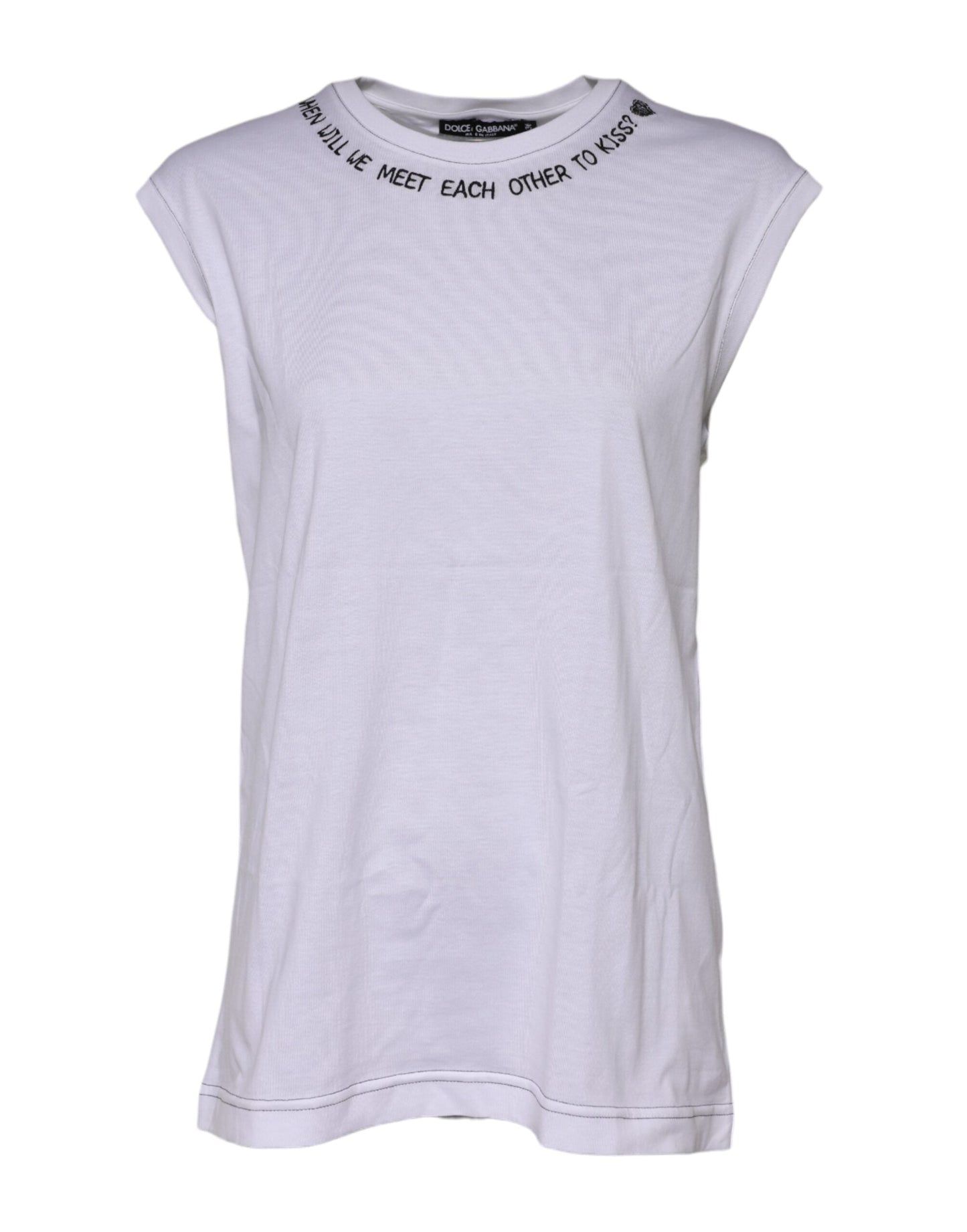 Dolce & Gabbana White Cotton Sleeveless Printed Tank T-shirt