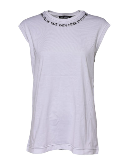Dolce & Gabbana White Cotton Sleeveless Printed Tank T-shirt