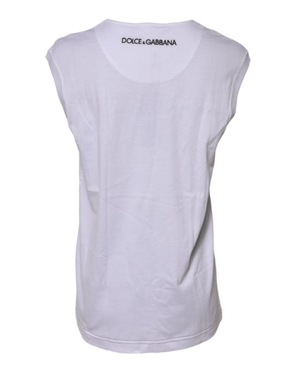 Dolce & Gabbana White Cotton Sleeveless Printed Tank T-shirt
