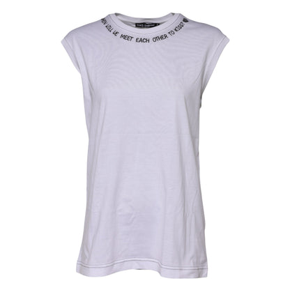 Dolce & Gabbana White Cotton Sleeveless Printed Tank T-shirt