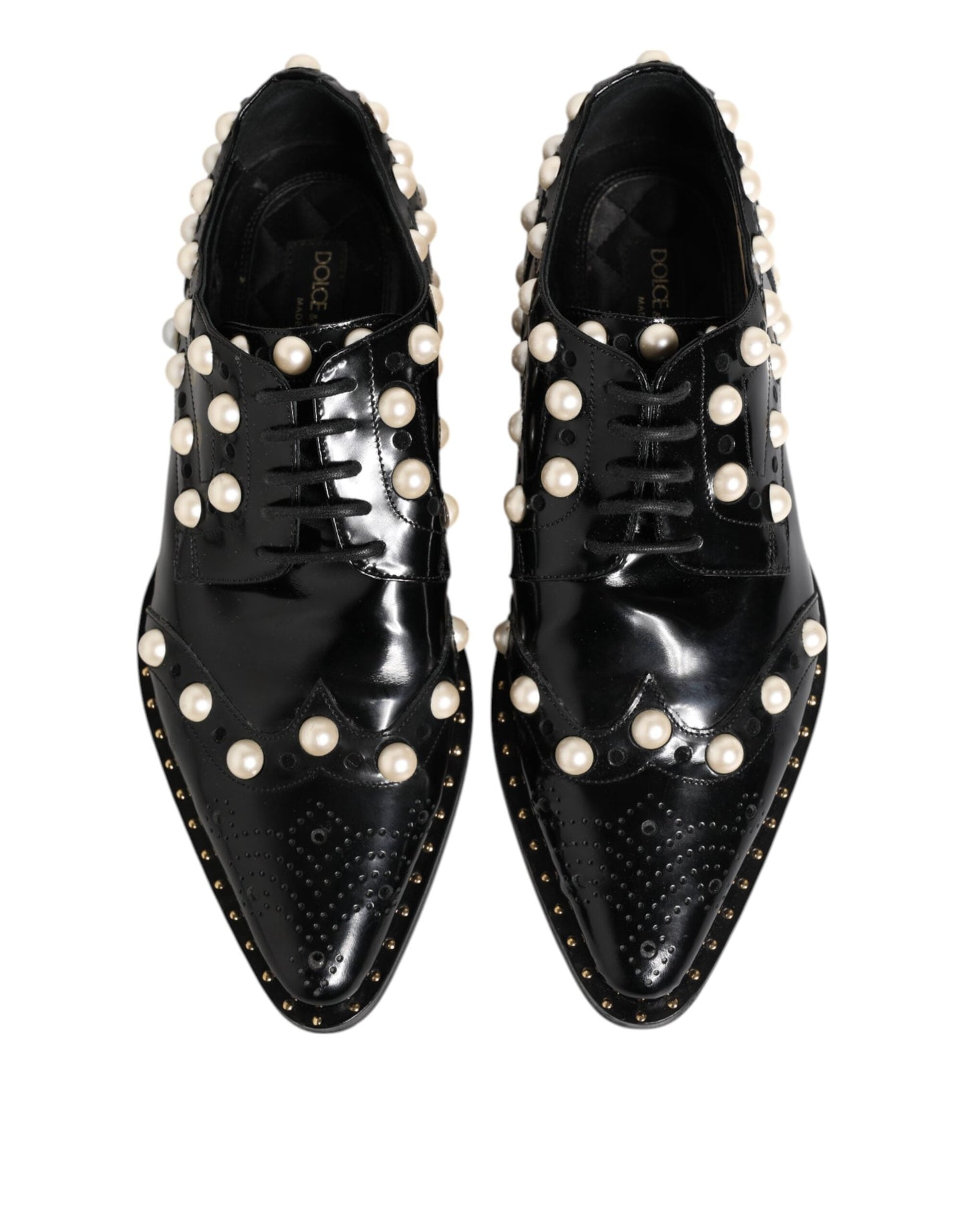 Dolce & Gabbana Black Leather Faux Pearl Dress Broque Shoes