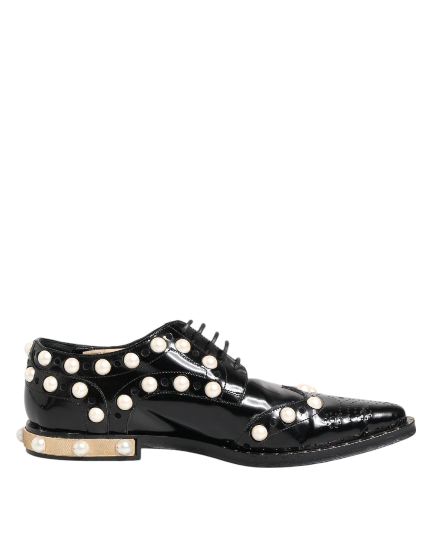 Dolce & Gabbana Black Leather Faux Pearl Dress Broque Shoes
