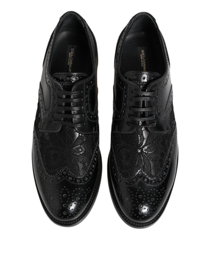 Dolce & Gabbana Black Leather Floral Lace Dress Formal Shoes