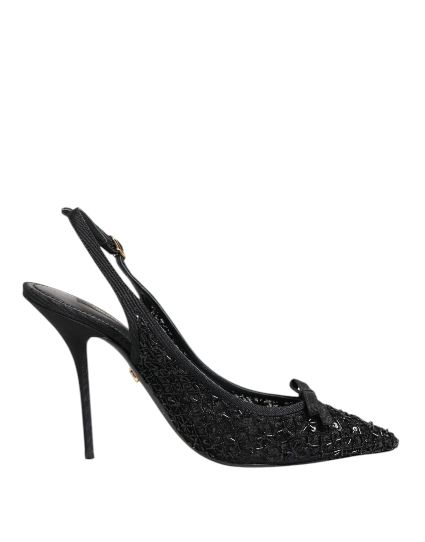 Dolce & Gabbana Black Tulle Ricamo Heels Slingbacks Shoes
