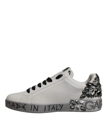 Dolce & Gabbana White Crystal Logo Portofino Sneakers Shoes