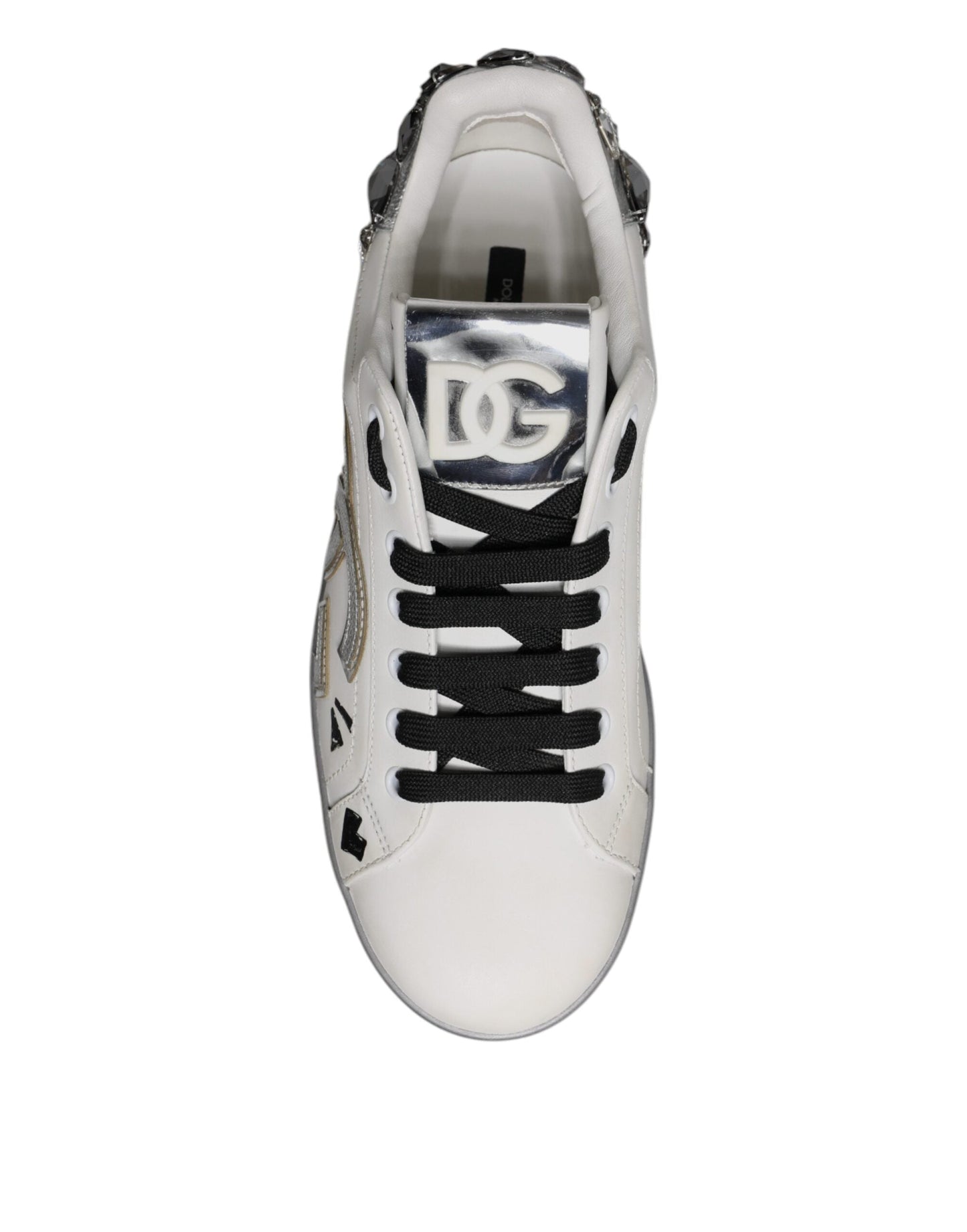 Dolce & Gabbana White Crystal Logo Portofino Sneakers Shoes