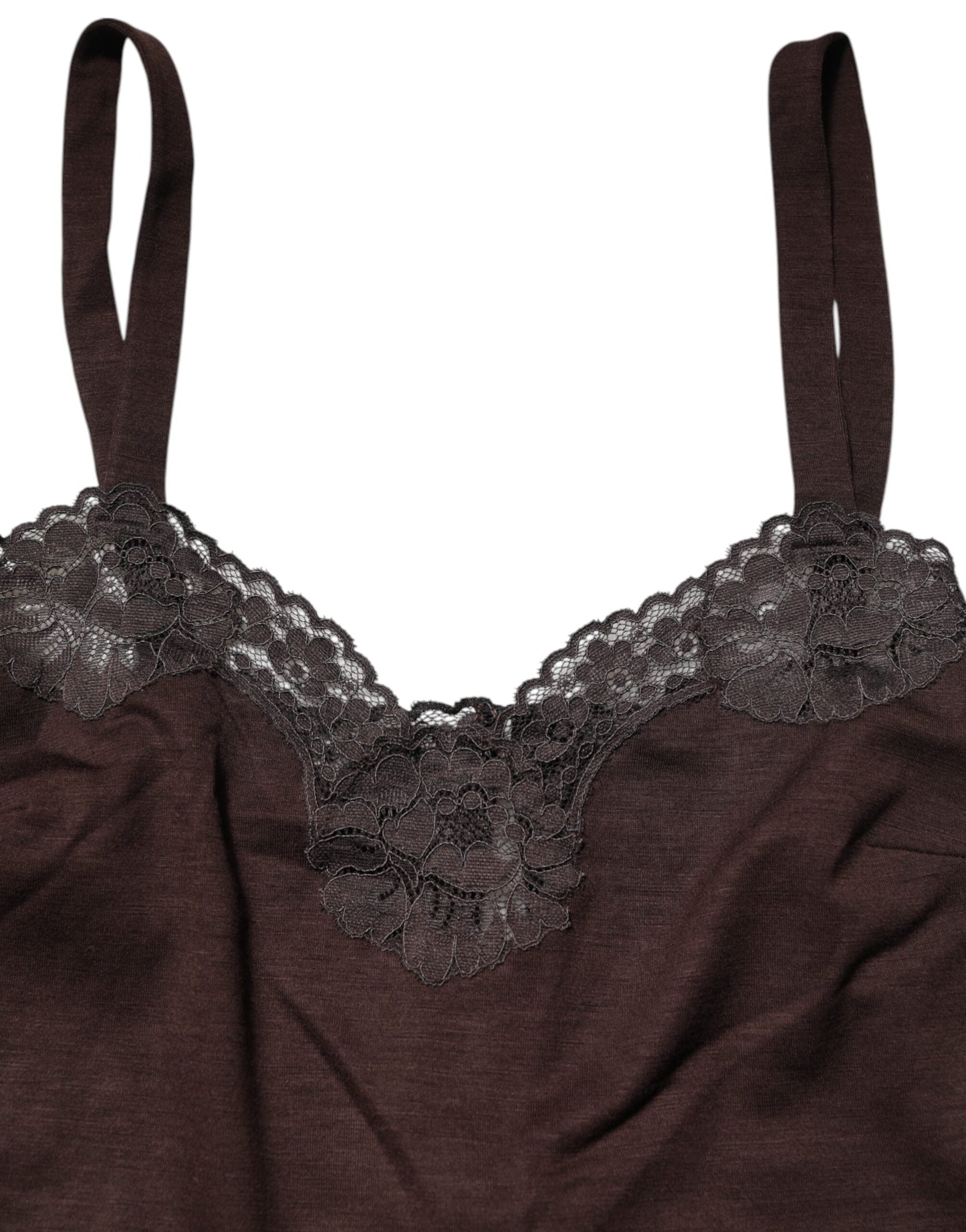 Dolce & Gabbana Dark Brown Lace Trim Wool Sleeveless Tank Top