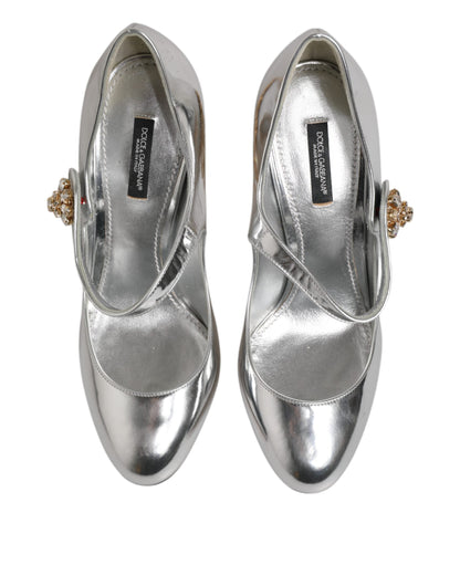 Dolce & Gabbana Silver Chandelier Sculpted Heel Mary Jane Pump Shoes