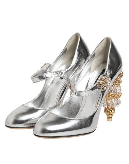 Dolce & Gabbana Silver Chandelier Sculpted Heel Mary Jane Pump Shoes