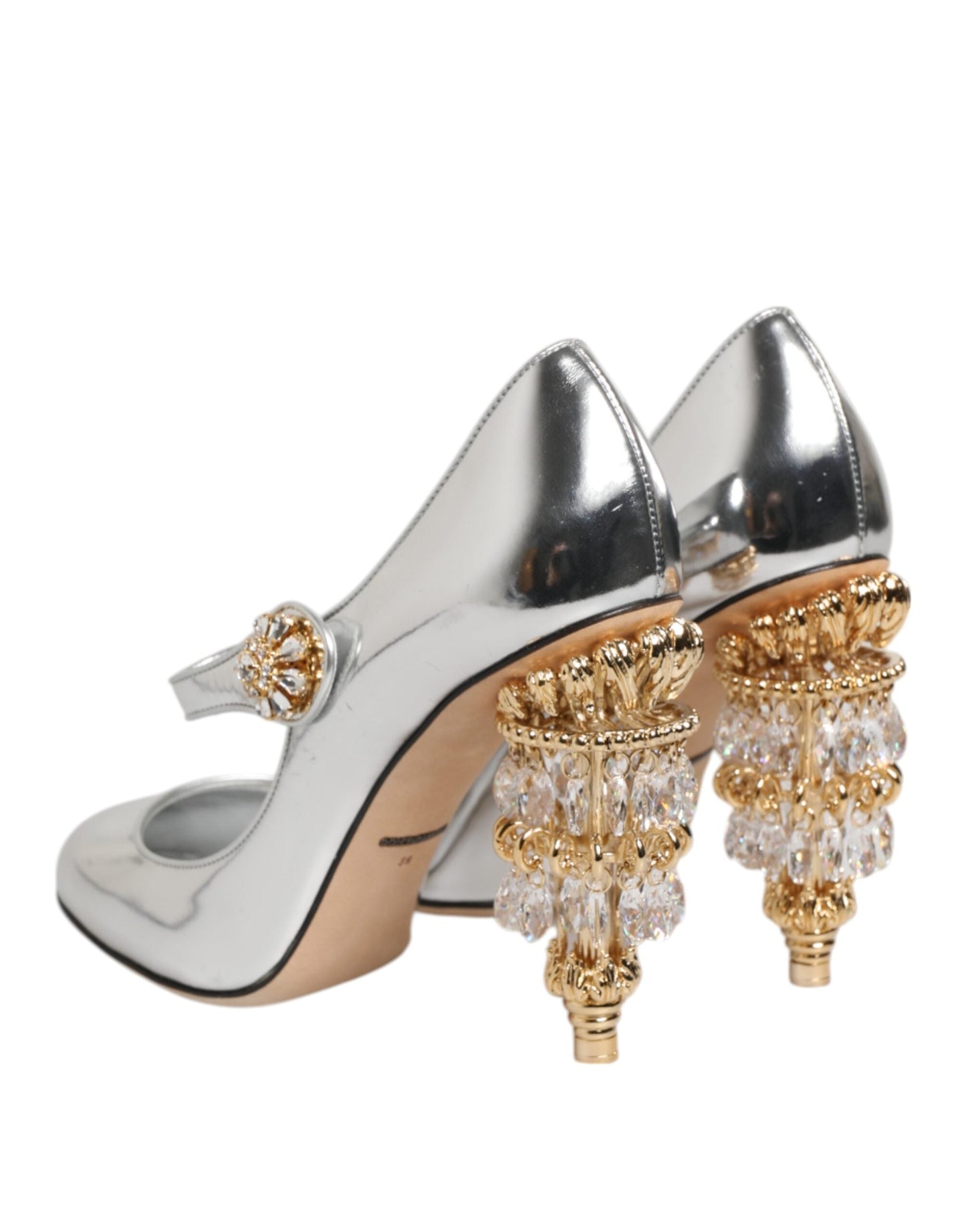 Dolce & Gabbana Silver Chandelier Sculpted Heel Mary Jane Pump Shoes
