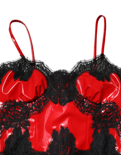 Dolce & Gabbana Red Black Lace Trim Polyester Sleeveless Tank Top