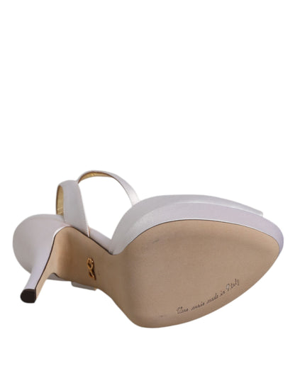 Dolce & Gabbana White Satin Platform Heels Sandals Shoes