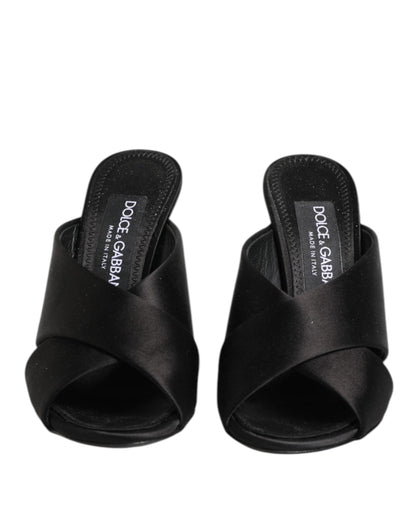 Dolce & Gabbana Black Logo KEIRA Satin Slides Sandals Shoes