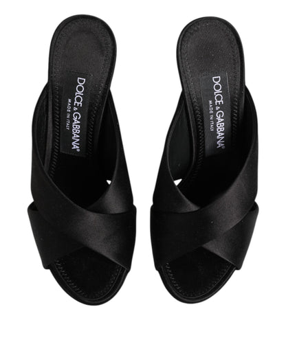 Dolce & Gabbana Black Logo KEIRA Satin Slides Sandals Shoes