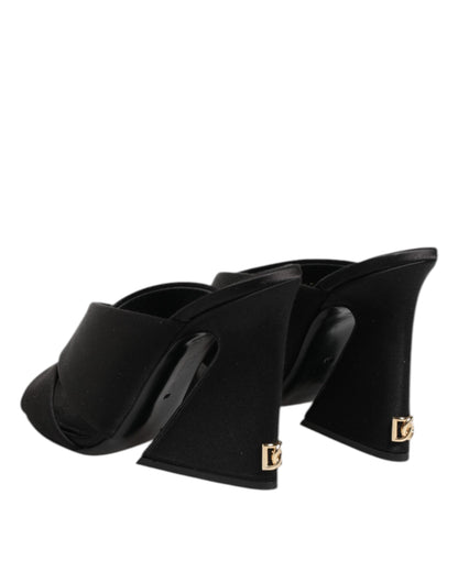 Dolce & Gabbana Black Logo KEIRA Satin Slides Sandals Shoes
