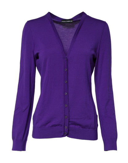 Dolce & Gabbana Purple Wool Knit V-neck Cardigan Sweater