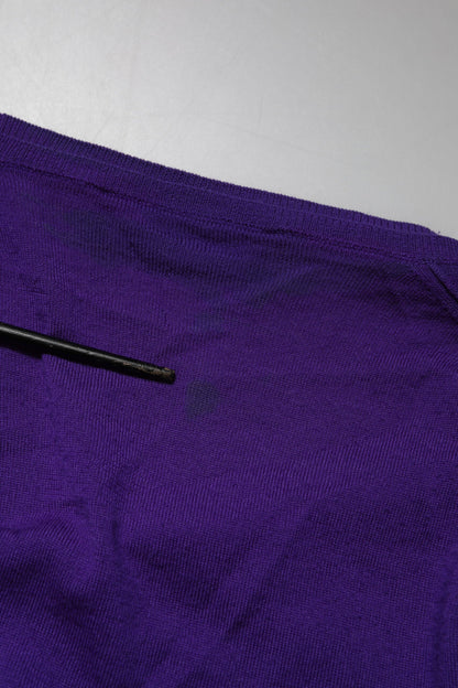 Dolce & Gabbana Purple Wool Knit V-neck Cardigan Sweater
