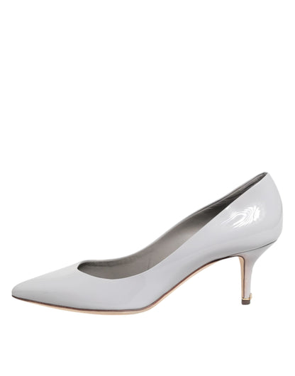 Dolce & Gabbana Light Gray Leather Kitten Heels Pumps Shoes