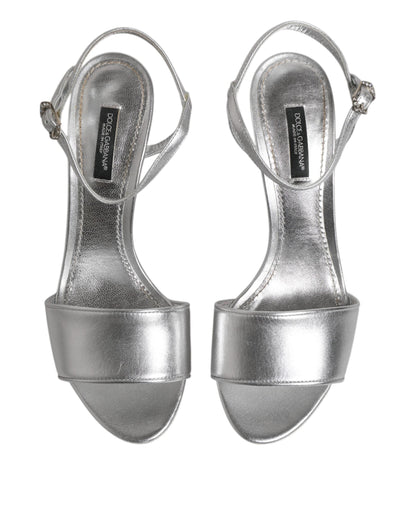 Dolce & Gabbana Silver KEIRA Heels Ankle Strap Sandals Shoes