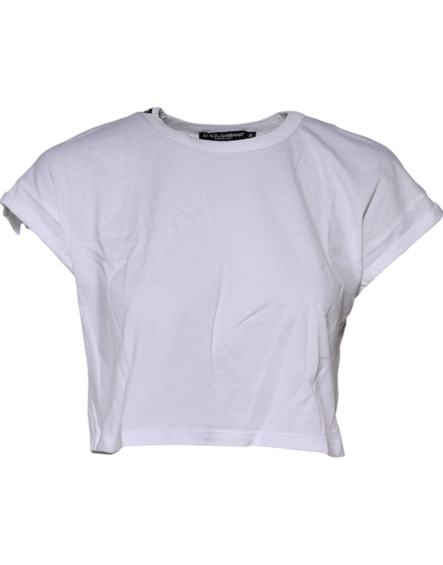 Dolce & Gabbana White Cotton Crew Neck Cropped Top T-shirt