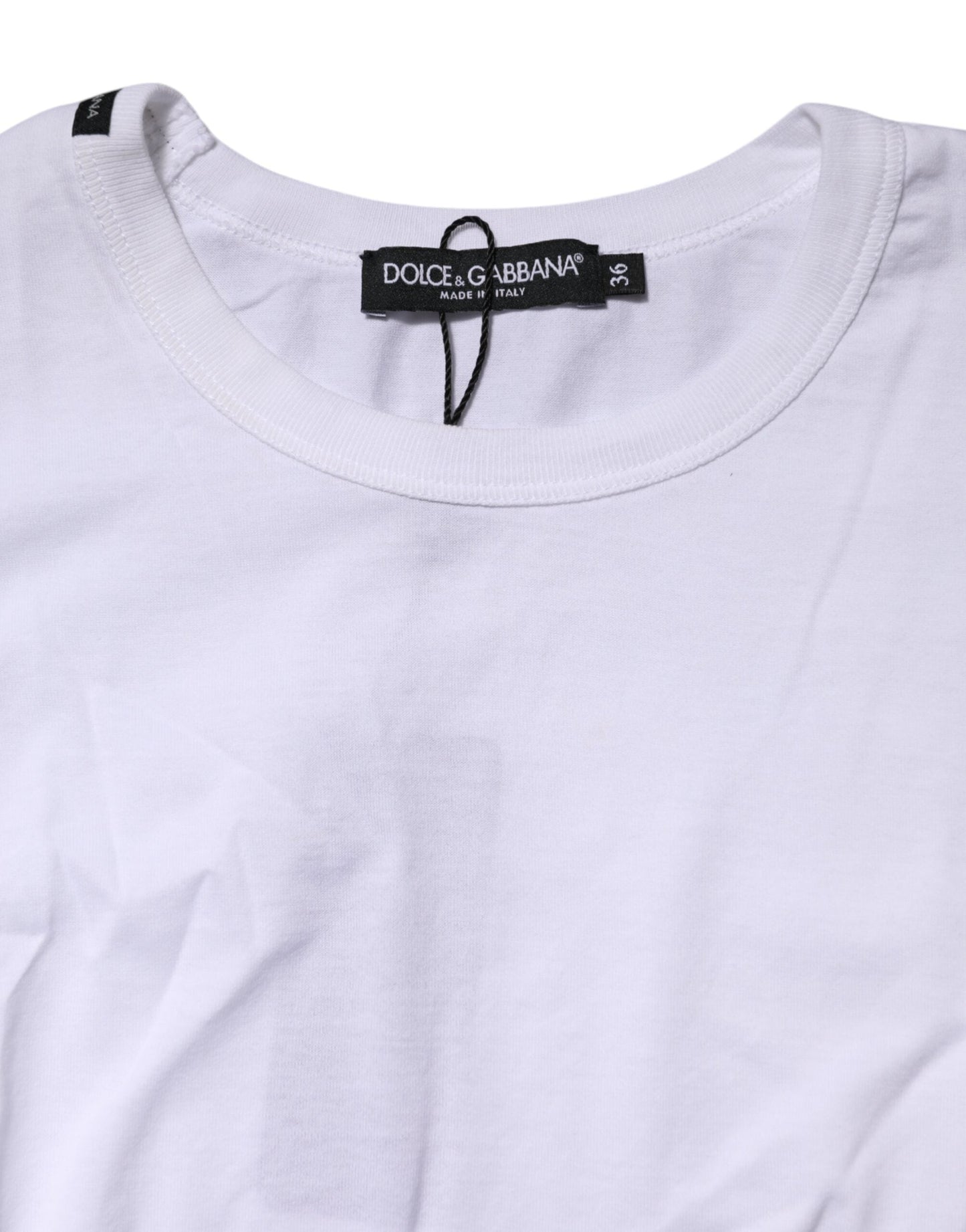 Dolce & Gabbana White Cotton Crew Neck Cropped Top T-shirt