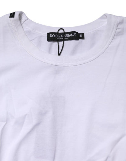 Dolce & Gabbana White Cotton Crew Neck Cropped Top T-shirt
