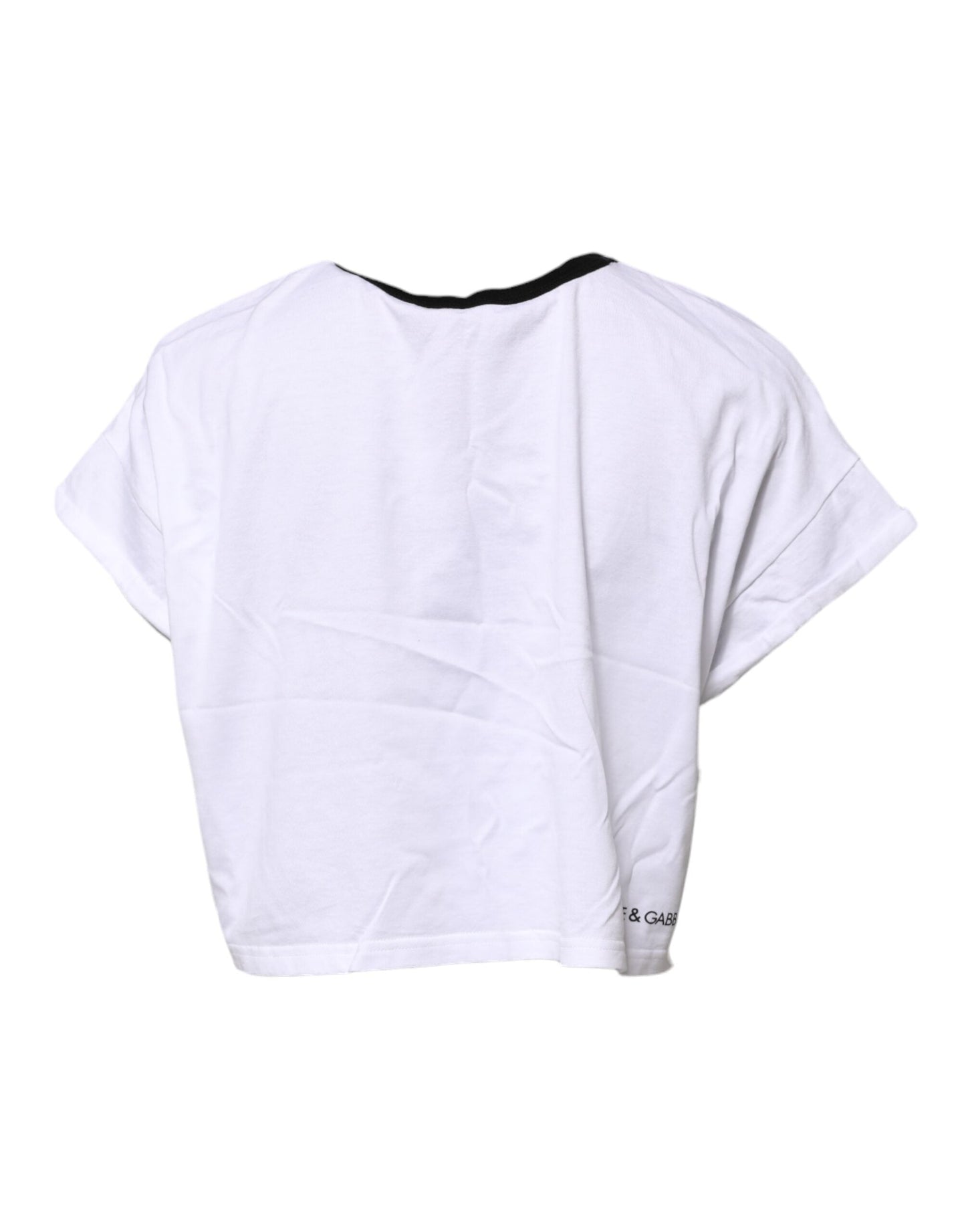Dolce & Gabbana White Cotton Crew Neck Cropped Top T-shirt