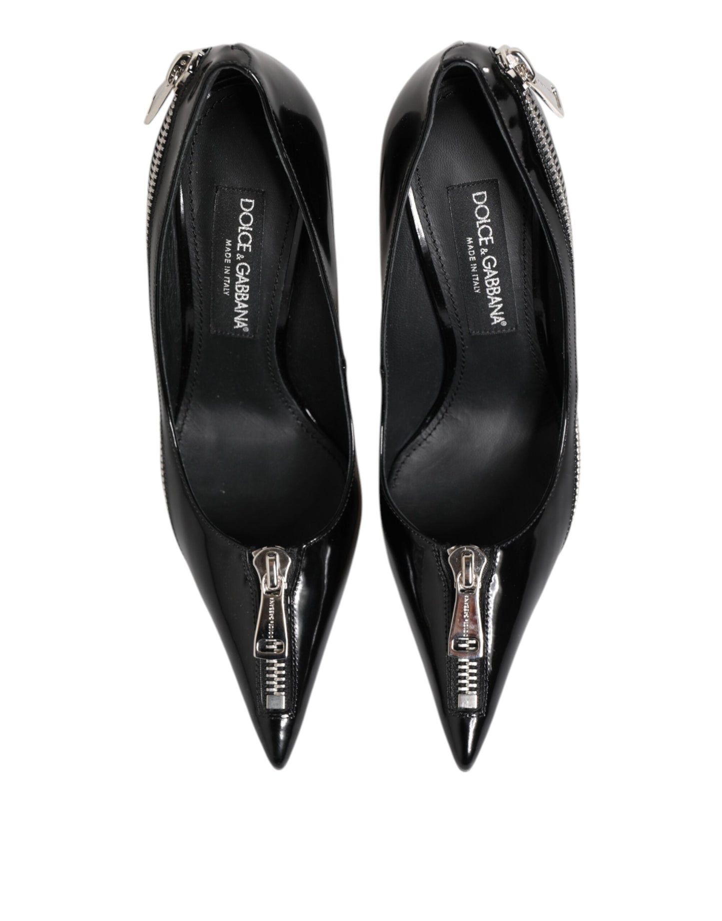Dolce & Gabbana Black Patent Leather Zipper Heels Pumps Shoes