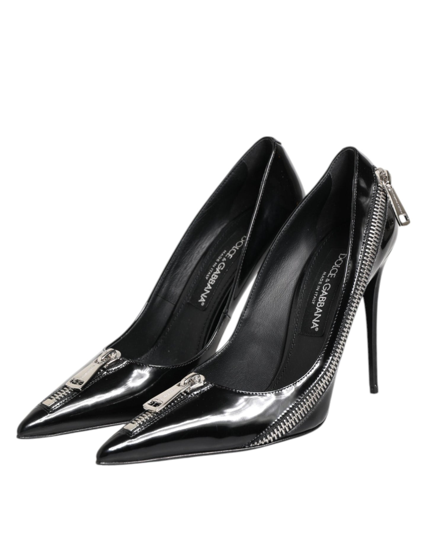 Dolce & Gabbana Black Patent Leather Zipper Heels Pumps Shoes