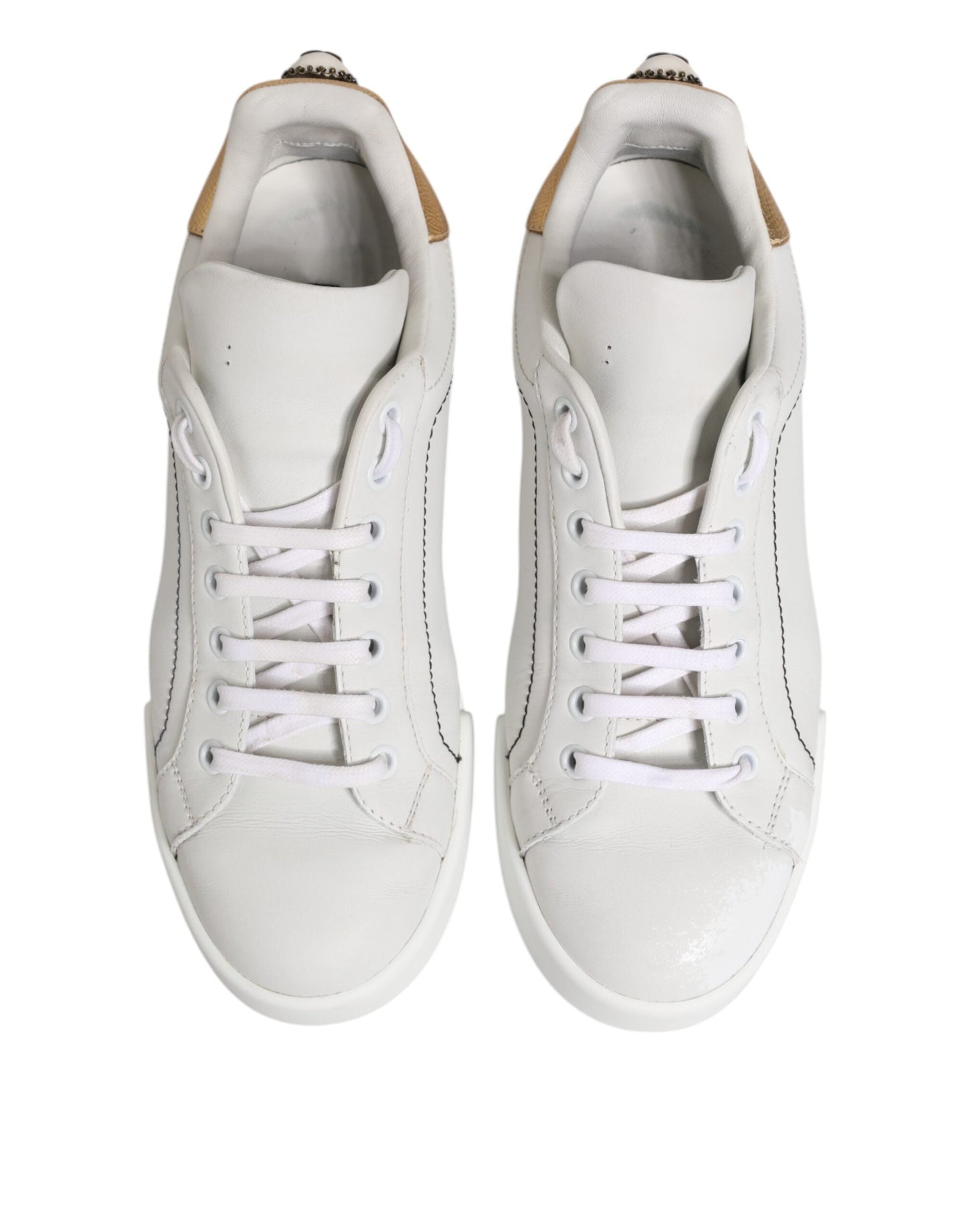 Dolce & Gabbana White Gold Leather Low Top Sneakers Shoes
