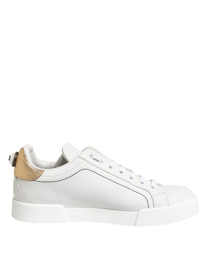 Dolce & Gabbana White Gold Leather Low Top Sneakers Shoes