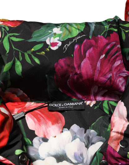 Dolce & Gabbana Multicolor Floral Hooded Puffer Coat Jacket