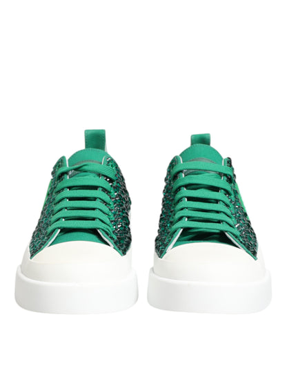 Dolce & Gabbana Green Portofino Crystal DG Logo Sneakers Shoes